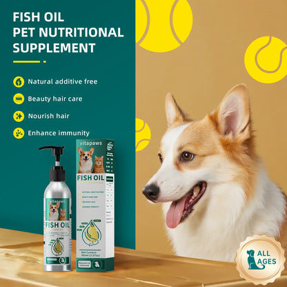 Vitapaws Aluminum Dog & Cat Fish Oil-30%High Purity Omega-3 - 100% Light-Proof & Microplastic-Free - Liquid Supplement for Shiny Coat, Itchy Skin Relief, Joint & Heart Support - 150Ml (5.07Oz)